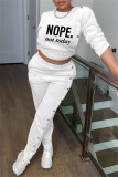 White Casual Letter Print Patchwork O Neck Long Sleeve Two Pieces