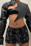 Black Sexy Solid Patchwork Cardigan Collar Tops