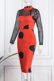 Pink Sexy Print Patchwork O Neck One Step Skirt Dresses