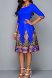 Red Casual Print Patchwork O Neck A Line Dresses
