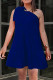 Blue Sexy Casual Solid Bandage Backless Oblique Collar Sleeveless Dress