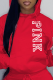Red Casual Print Letter Hooded Collar Tops