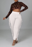 Red Sexy Solid Tassel Skinny High Waist Pencil Solid Color Bottoms