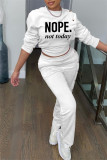 White Casual Letter Print Patchwork O Neck Long Sleeve Two Pieces