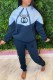 Blue Casual Print Patchwork Letter Hooded Collar Long Sleeve Two Pieces