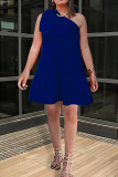 Red Sexy Casual Solid Bandage Backless Oblique Collar Sleeveless Dress