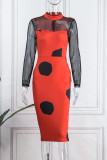 Pink Sexy Print Patchwork O Neck One Step Skirt Dresses