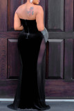 Black Sexy Solid Patchwork See-through Strapless Long Dress Dresses