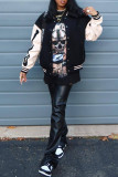 Black Casual Street Print Patchwork Buckle Outerwear