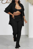Pink Casual Solid Patchwork Turndown Collar Long Sleeve Three Pieces