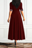 Deep Blue Casual Plaid Print Patchwork O Neck A Line Dresses
