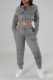 Grey Street Solid Patchwork Zipper Collar Long Sleeve Two Pieces