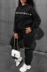 Black Casual Print Letter Hooded Collar Long Sleeve Two Pieces