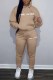 Dark Khaki Street Print Letter Hooded Collar Long Sleeve Two Pieces