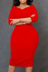 Red Casual Elegant Solid Patchwork V Neck One Step Skirt Dresses