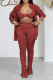 Burgundy Casual Solid Patchwork Turndown Collar Long Sleeve Three Pieces