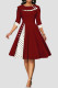 Burgundy Casual Print Polka Dot Patchwork O Neck A Line Dresses