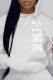 White Casual Print Letter Hooded Collar Tops