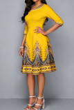 Red Casual Print Patchwork O Neck A Line Dresses