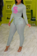 Grey Street Print Patchwork O Neck Long Sleeve Two Pieces