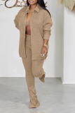 Pink Casual Solid Patchwork Turndown Collar Long Sleeve Three Pieces