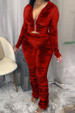 Coffee Fashion Sexy Adult Pleuche Solid Fold Hooded Collar Long Sleeve Regular Sleeve Regular Two Pieces