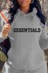 Grey Casual Print Letter Hooded Collar Tops