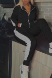 Black Casual Sportswear Solid Patchwork Zipper Collar Long Sleeve Two Pieces