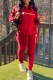 Red Casual Letter Patchwork Hooded Collar Long Sleeve Two Pieces