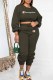 Army Green Street Letter Patchwork O Neck Long Sleeve Two Pieces