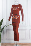 Red Casual Print Patchwork O Neck Long Sleeve Two Pieces