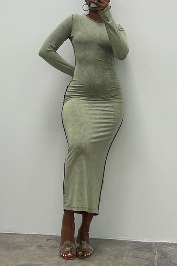 Green Sexy Solid Patchwork O Neck One Step Skirt Dresses