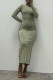 Green Sexy Solid Patchwork O Neck One Step Skirt Dresses