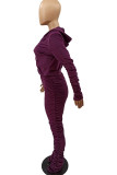 Coffee Fashion Sexy Adult Pleuche Solid Fold Hooded Collar Long Sleeve Regular Sleeve Regular Two Pieces