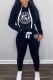 Black Street Print Letter Hooded Collar Long Sleeve Two Pieces