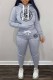 Light Gray Street Print Letter Hooded Collar Long Sleeve Two Pieces