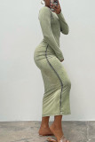 Green Sexy Solid Patchwork O Neck One Step Skirt Dresses
