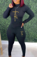 Black Casual Print Patchwork Half A Turtleneck Long Sleeve Two Pieces
