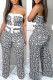 Black Sexy Casual Print Patchwork Backless Strapless Skinny Jumpsuits