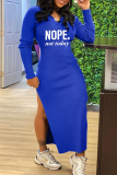 Blue Street Print Slit V Neck Pencil Skirt Dresses