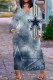 Gray Cyan Casual Print Patchwork V Neck Straight Dresses