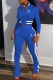 Blue Casual Print Patchwork Letter Mandarin Collar Long Sleeve Two Pieces