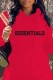 Red Casual Print Letter Hooded Collar Tops