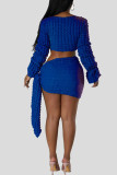 Coffee Sexy Solid Bandage Patchwork V Neck Long Sleeve Two Pieces