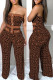 Brown Sexy Casual Print Patchwork Backless Strapless Skinny Jumpsuits