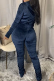 Coffee Fashion Sexy Adult Pleuche Solid Fold Hooded Collar Long Sleeve Regular Sleeve Regular Two Pieces