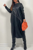 Black Casual Solid Patchwork O Neck Long Sleeve Dresses