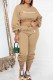 Khaki Street Letter Patchwork O Neck Long Sleeve Two Pieces
