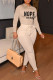 Khaki Casual Letter Print Basic O Neck Long Sleeve Two Pieces