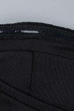 Black Sexy Solid Patchwork See-through Strapless Sleeveless Two Pieces